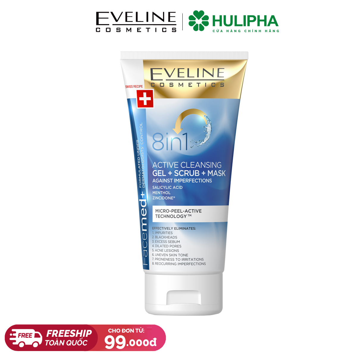 Gel Rửa Mặt 8in1 Eveline. Tuýp 150ml.